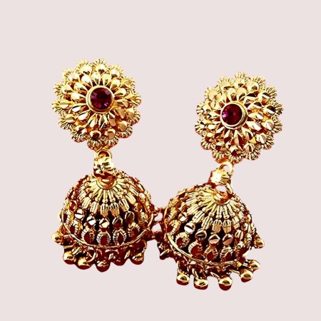 Handmade Brass Alloy Ruby Jhumka Earrings for Women
